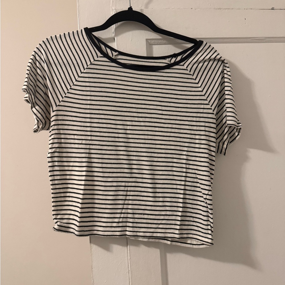 Striped Black and White AEO Ribbed Women's Tee
